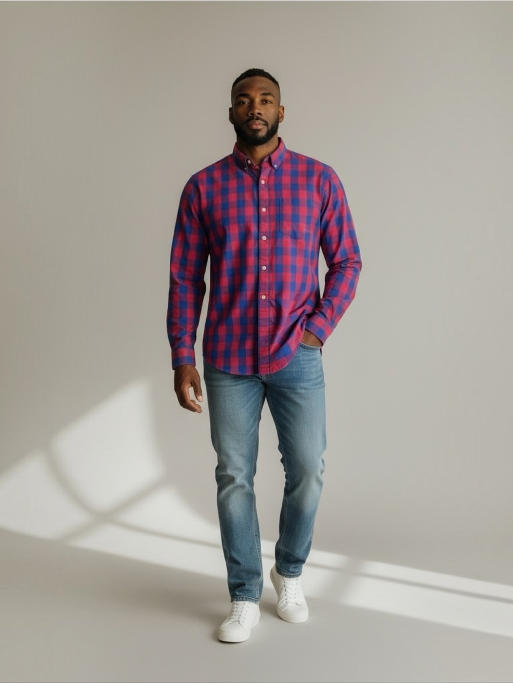 crown & ivy Men's Pink and Blue Plaid Button-Down Shirt